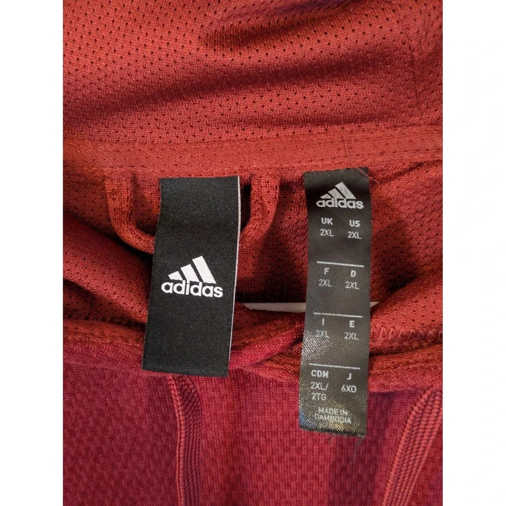 Adidas Hoodie Mens 2XL Red Climawarm Pullover Fleece Kangaroo Logo Sweatshirt